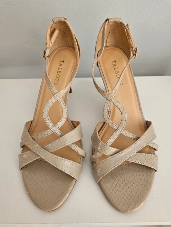 Talbots Shoes - Talbots Nude Snake Skin Leather Ankle Strap Heels - Size 9.5